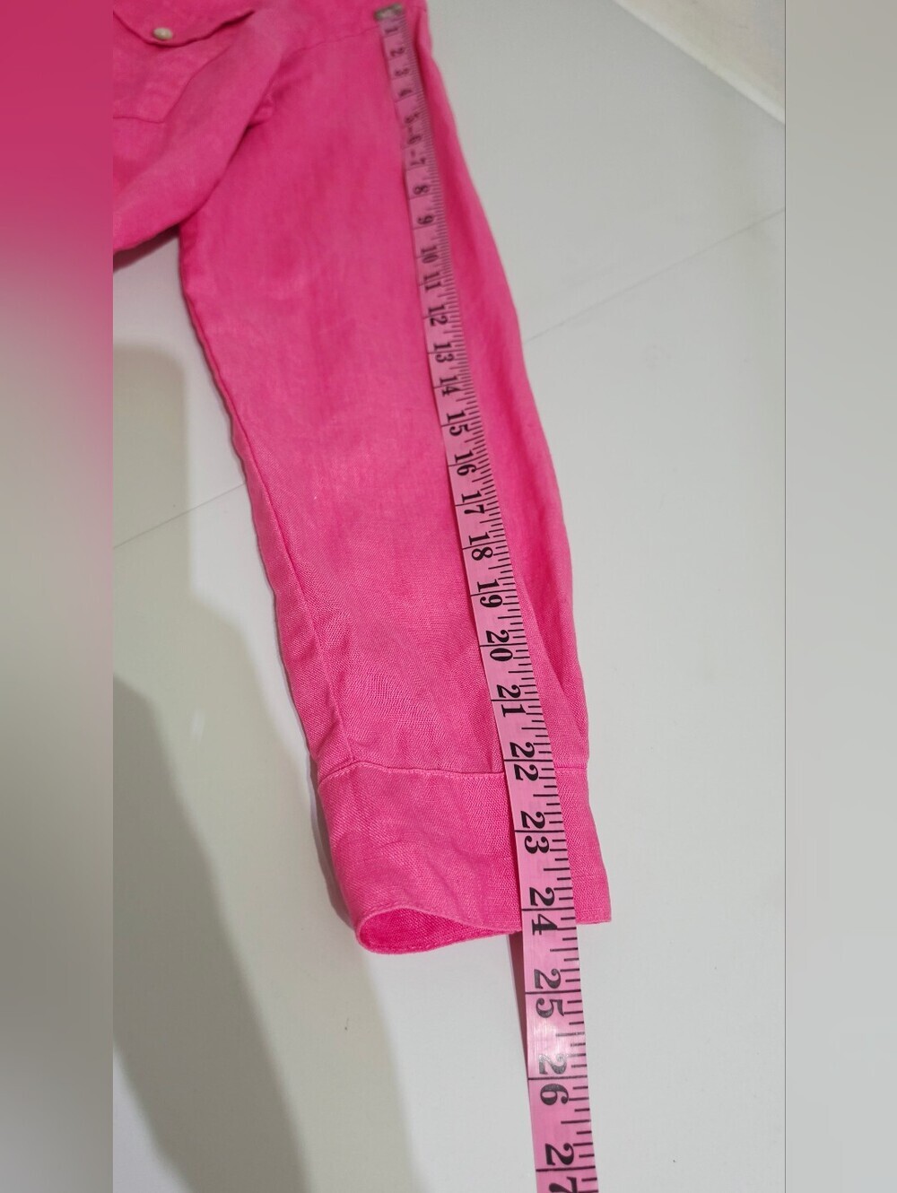 Chico’s Size Med Pink 100% Linen Button Front Shirt Tunic Long Sleeve Coastal - Picture 8 of 12